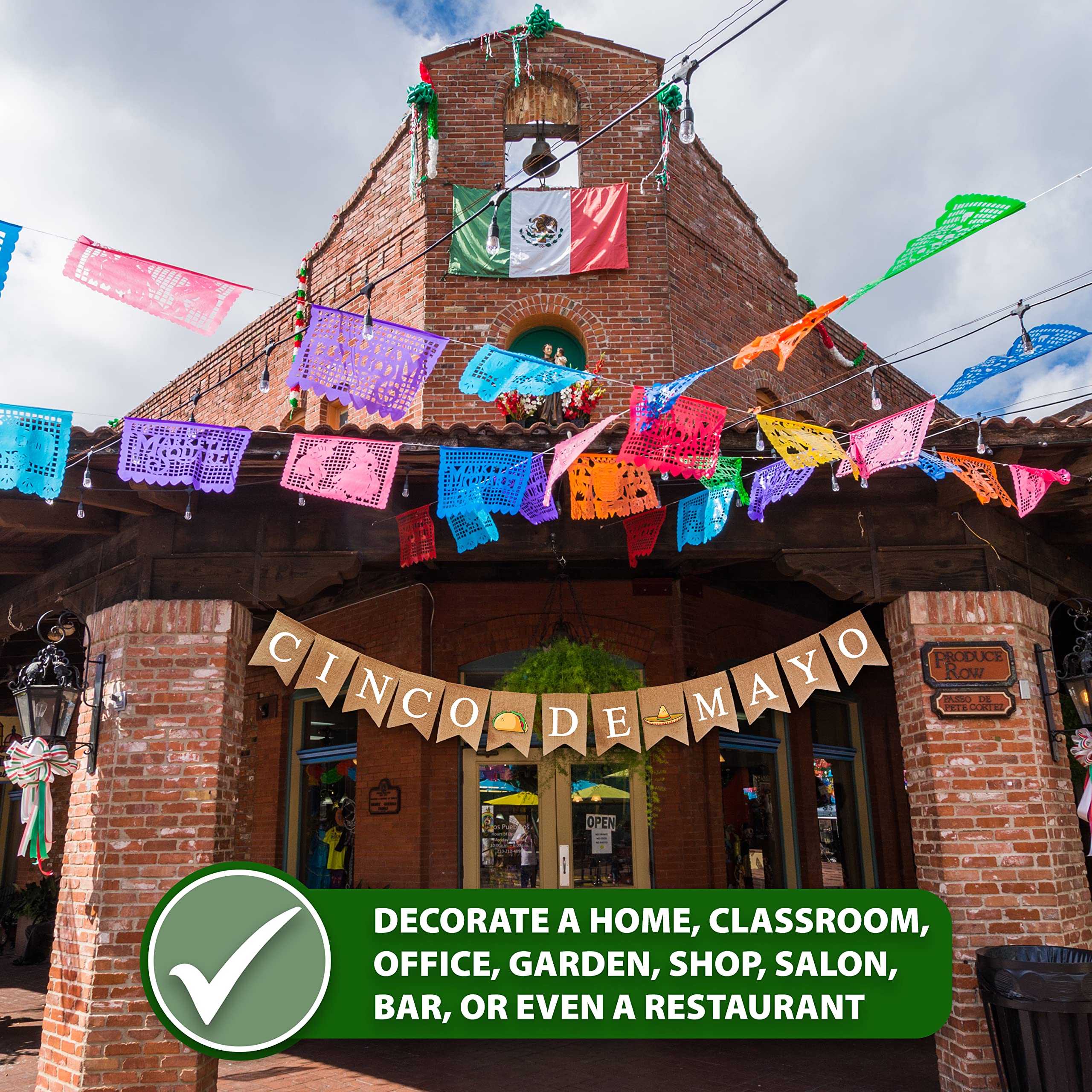 Mandala Crafts Burlap Cinco de Mayo Banner for Cinco de Mayo Decorations - Cinco de mayo Hanging Decorations for Mexican Fiesta Party Decorations Home Photo Backdrop