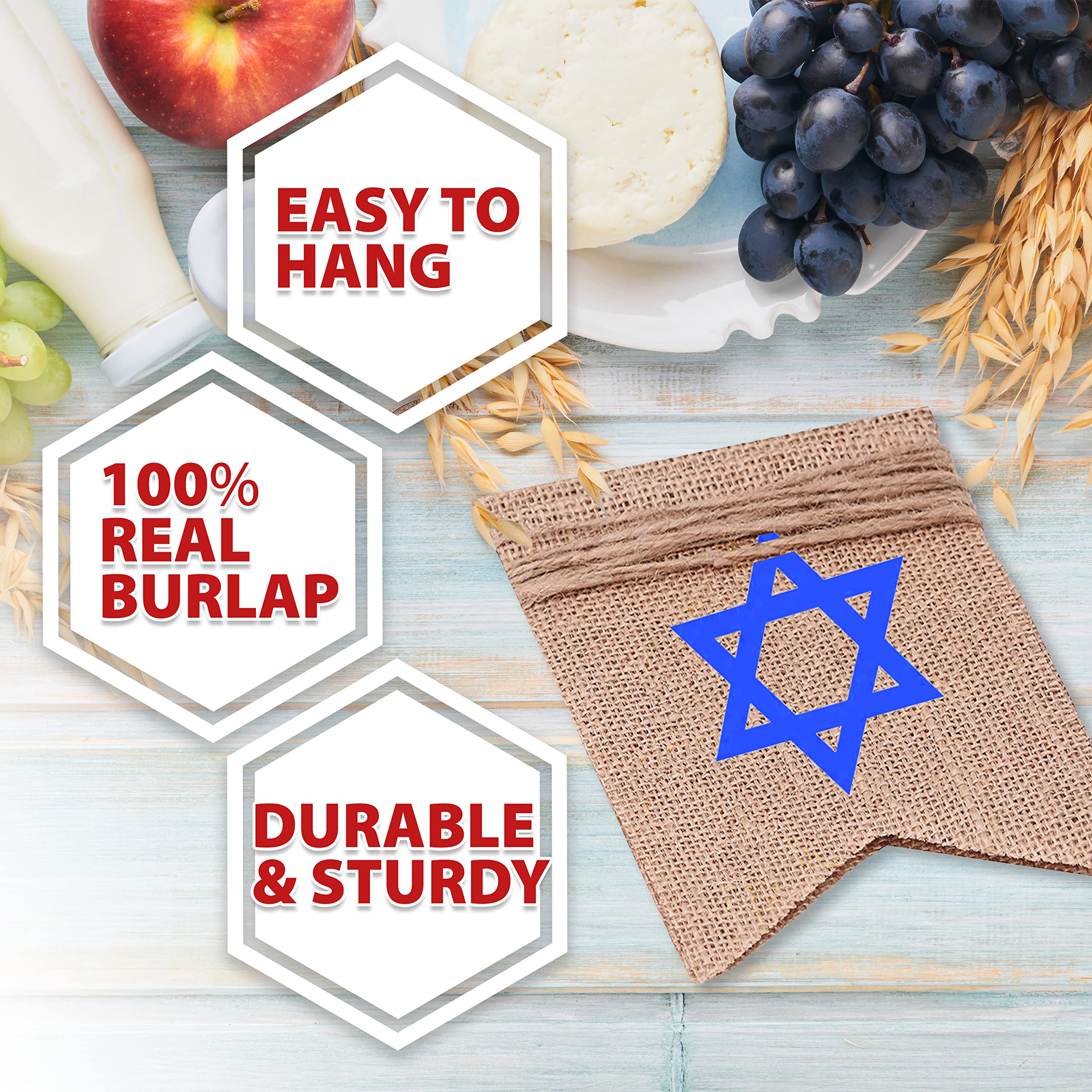 Mandala Crafts Burlap Happy Shavuot Banner for Happy Shavuot Decorations - Outdoor Indoor Jute Jewish Shavuot Flag Shavuot Decor Bunting Sign