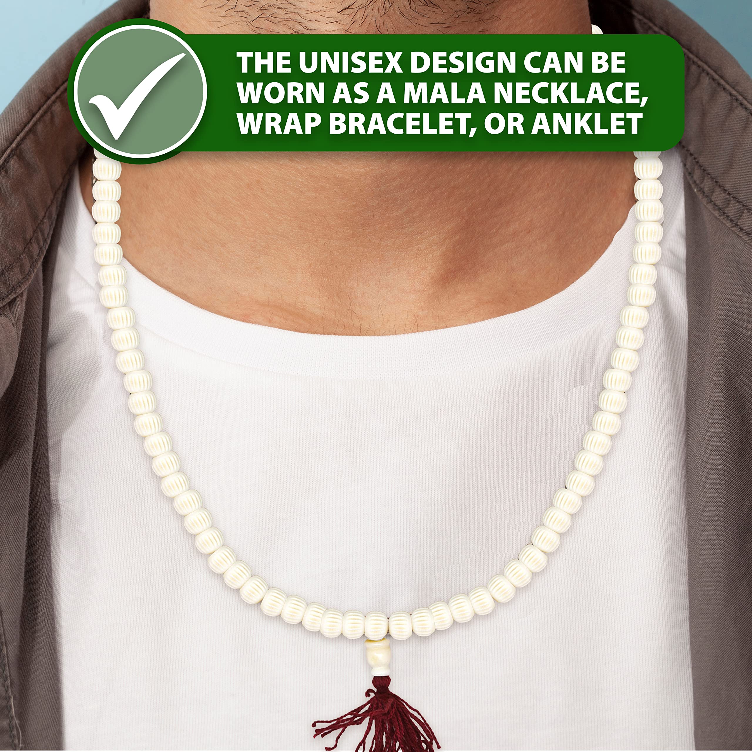 Mandala Crafts 108 Tibetan Buddhist Prayer Beads for Men Women - Yak Bone Mala Beads Necklace for Mala Meditation Beads Yoga Beads