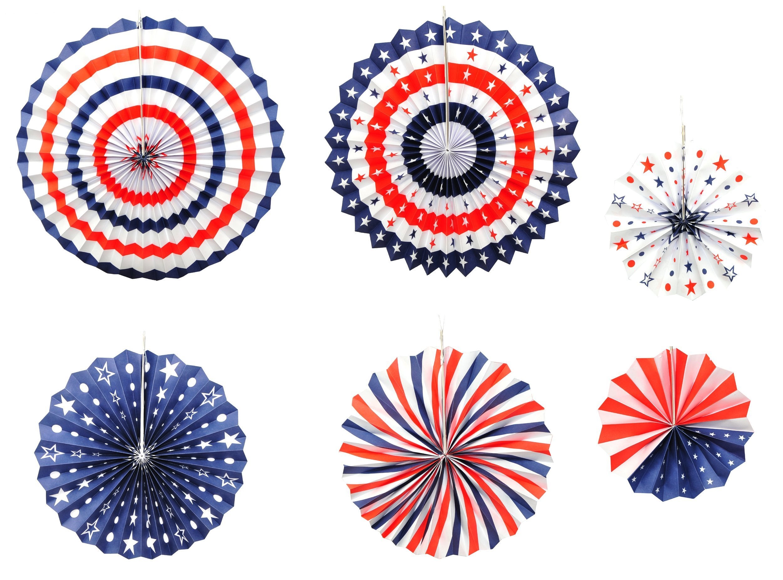 Patriotic Red White and Blue Decoration American Flag Paper Fan Set for 4th of July, Independence Day, USA Holiday, Election, Political Party