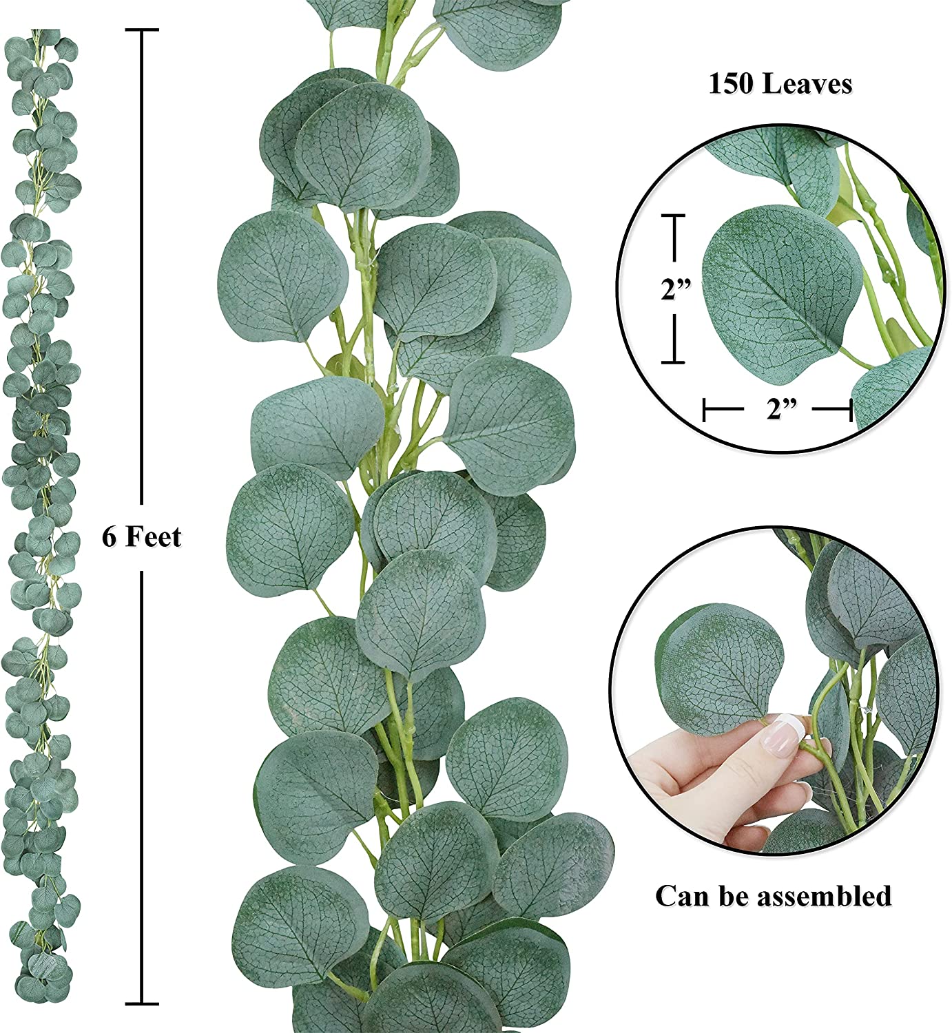 Mandala Crafts Faux Eucalyptus Garland Artificial Green Vines - Fake Greenery Garland Sage Green Decor Leaf Garland - Silver Dollar Eucalyptus Leaves for Wedding 2 PCs