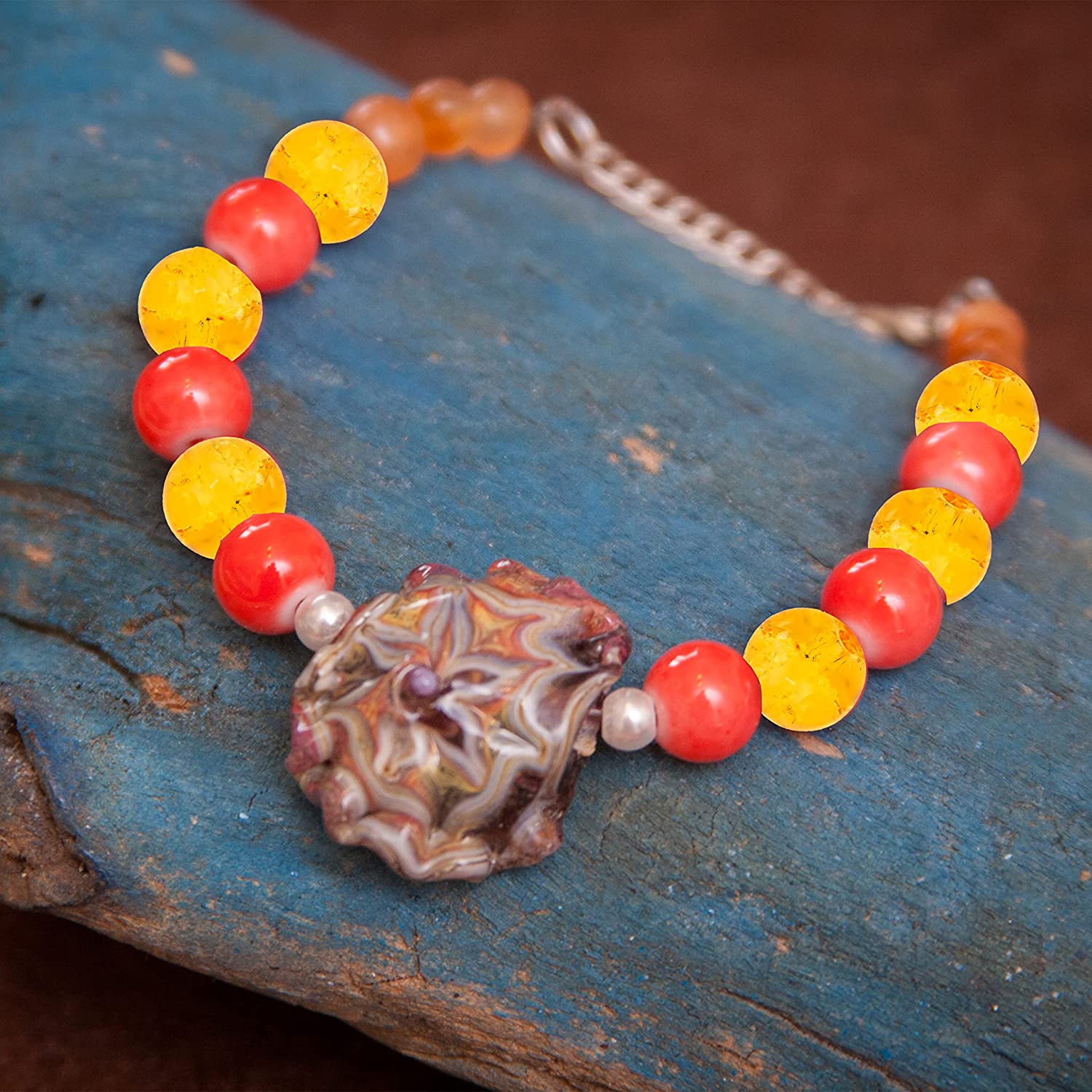 Mandala Crafts Lampwork Glass Beads for Jewelry Making - Crackle Lampwork Glass Round Beads in Bulk for Bracelets Necklaces Earrings Crafts