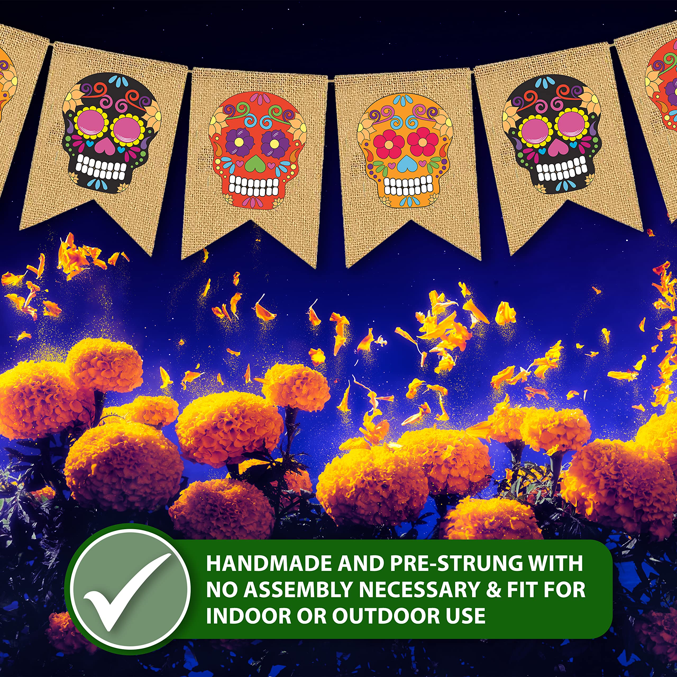 Mandala Crafts Burlap Day of the Dead Banner for Day of the Dead Decorations - Dia De Los Muertos Decorations Sugar Skull Decor Garland for Mexican Fiesta Party Mantle Fireplace