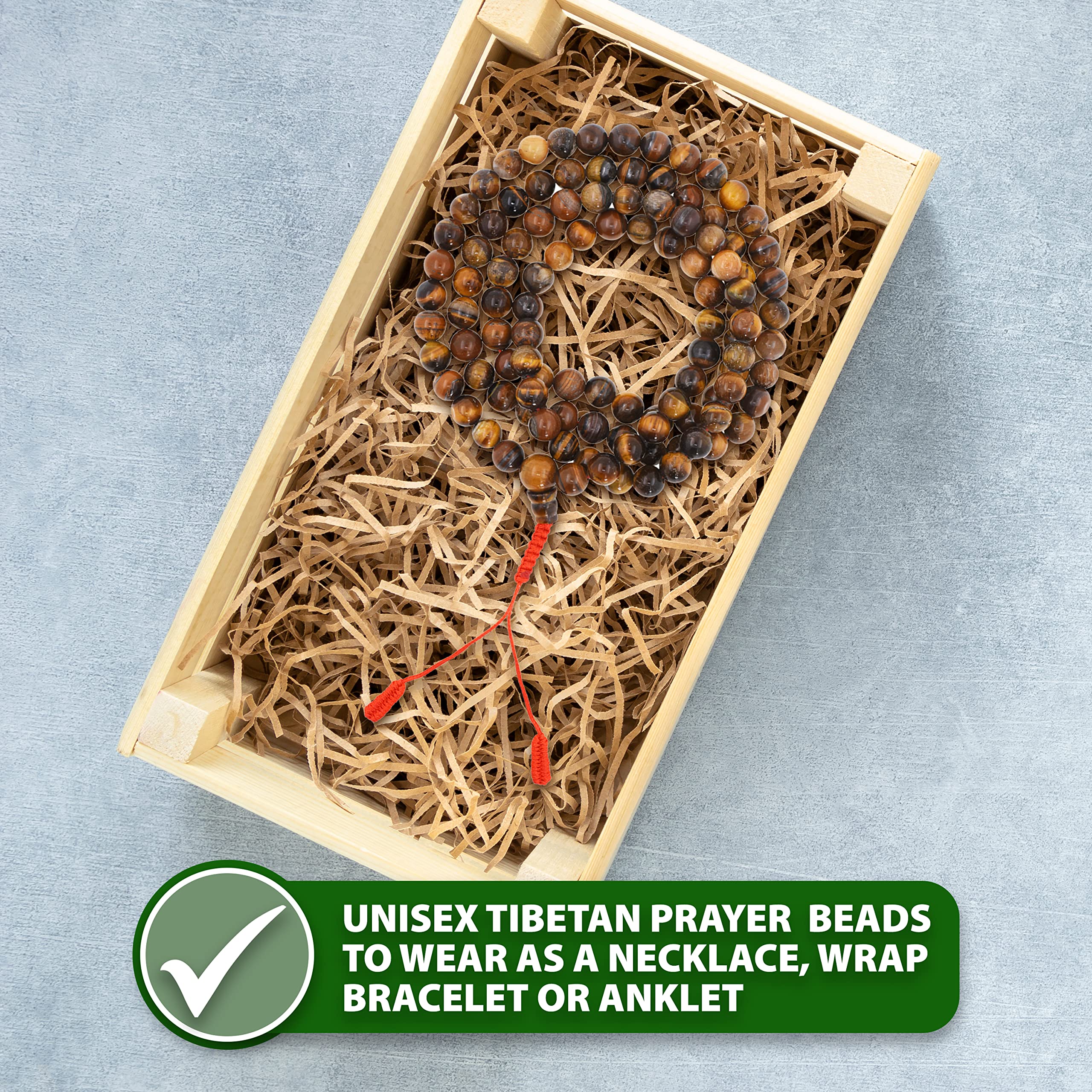 Mudra Crafts Buddhist Prayer Beads Tiger Eye Mala Beads 108 Necklace Bracelet - Tiger Eye Prayer Beads for Men Women - Tibetan Mala Beads for Yoga Meditation