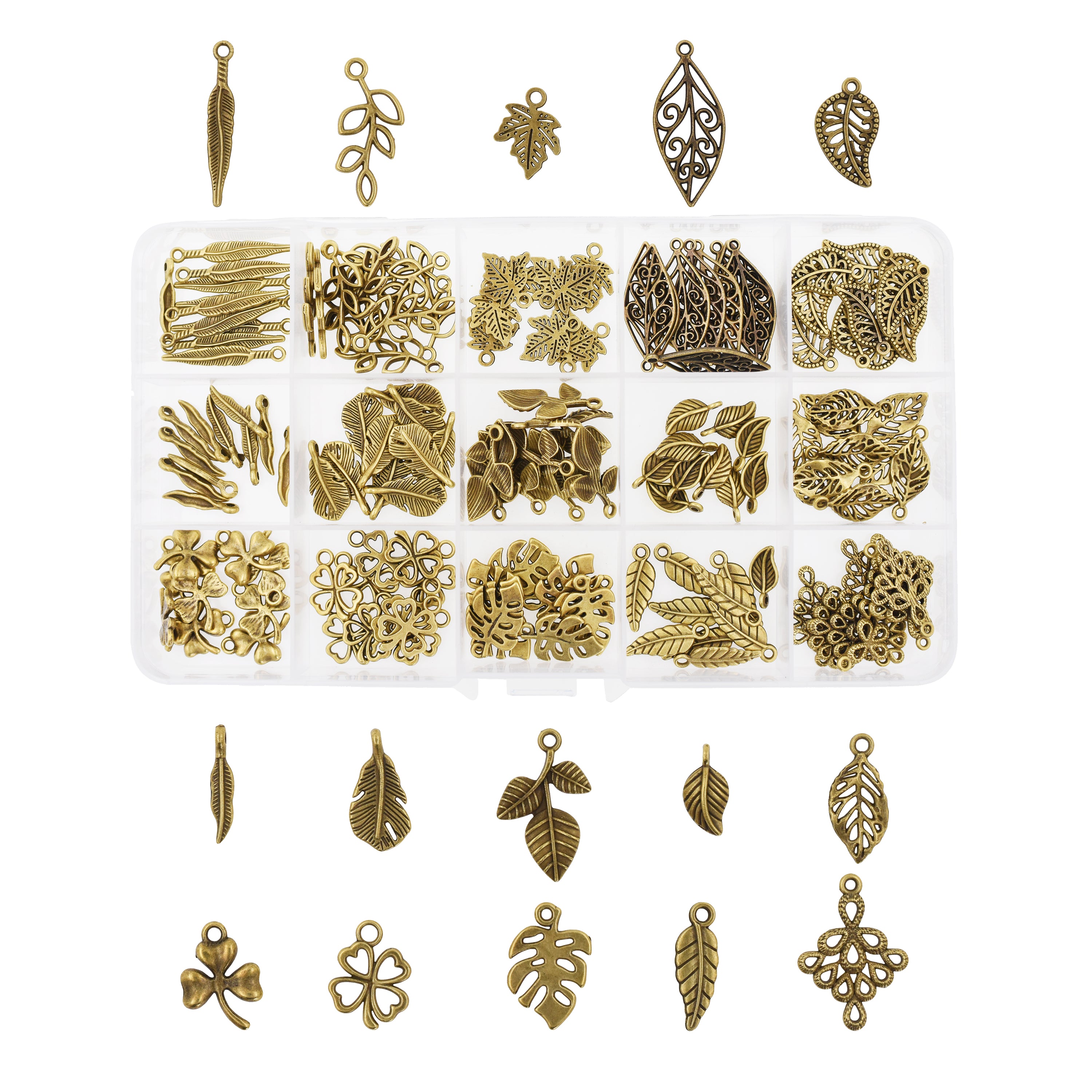 Mandala Crafts 150 PCs Assorted Metal Leaf Charms - Fall Charms for Jewelry Making Charms - Leaf Pendant Charm Fall Jewelry Charms Tree Leaf Beads for Earring Bracelet Necklace