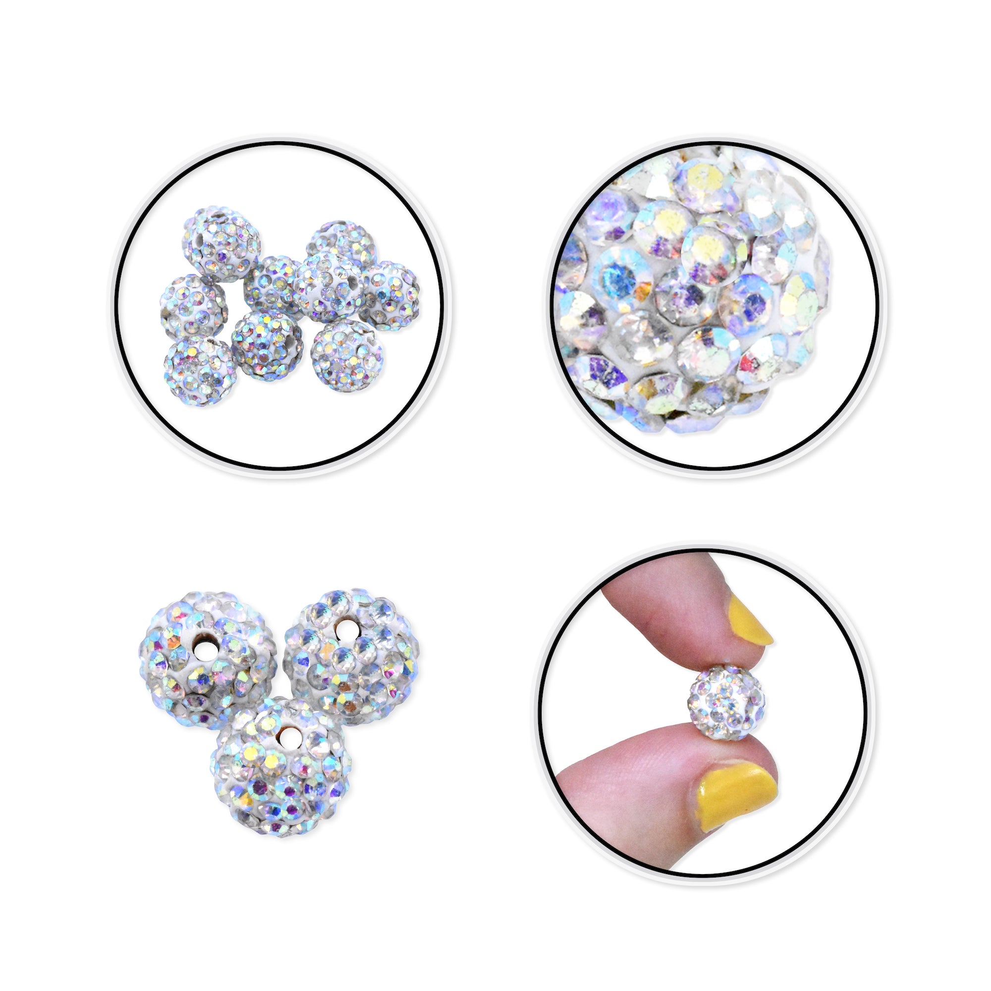 Pave Beads for Jewelry Making - Disco Ball Beads Micro Paved Round Sparkly Rhinestone Beads on Polymer Clay for Bracelet Spacer Charm Earrings 100 PCs