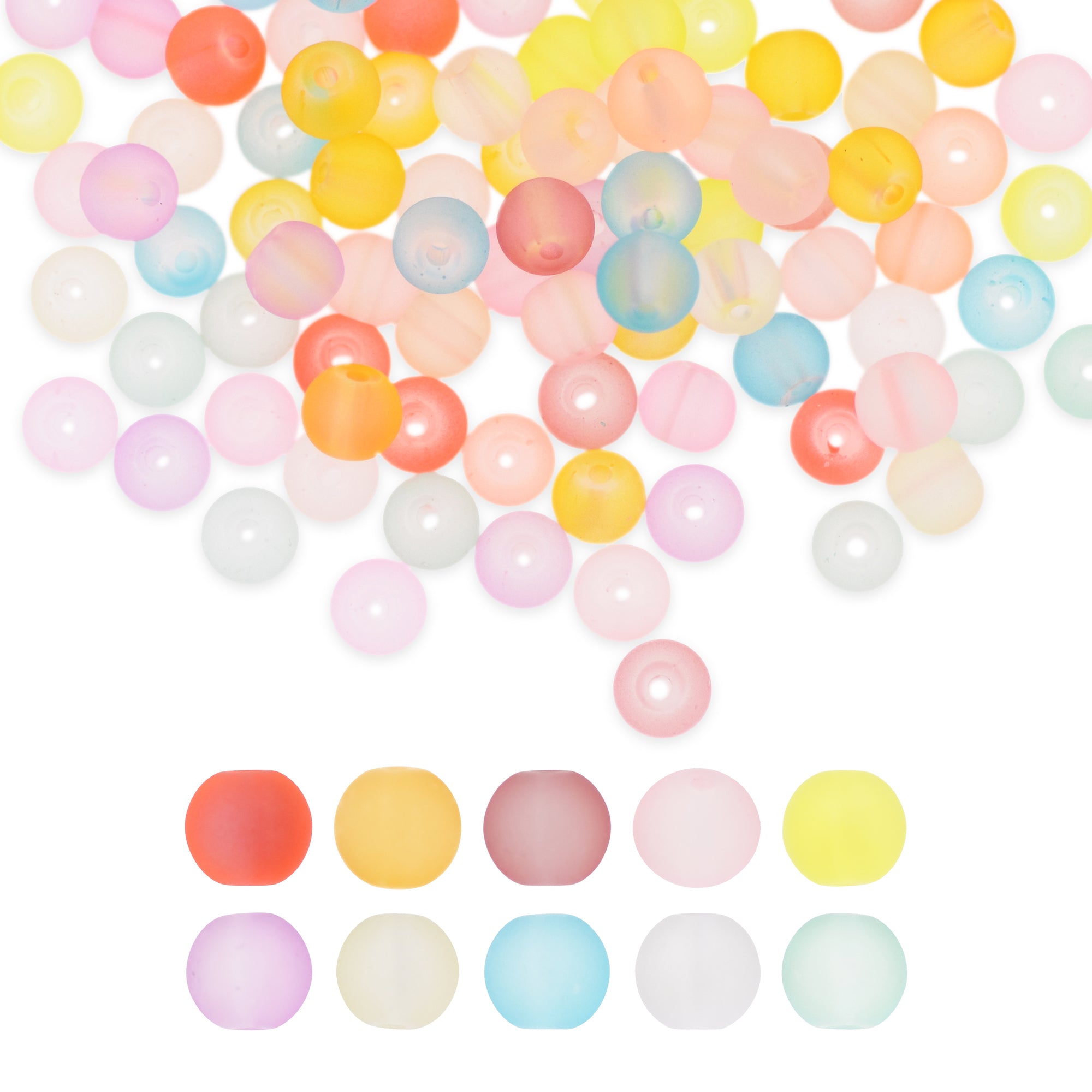 Mandala Crafts Transparent Frosted Glass Beads for Jewelry Making, Round Glass Beads Bulk Bag, Matte Glass Beads Set for Spacer Bracelet