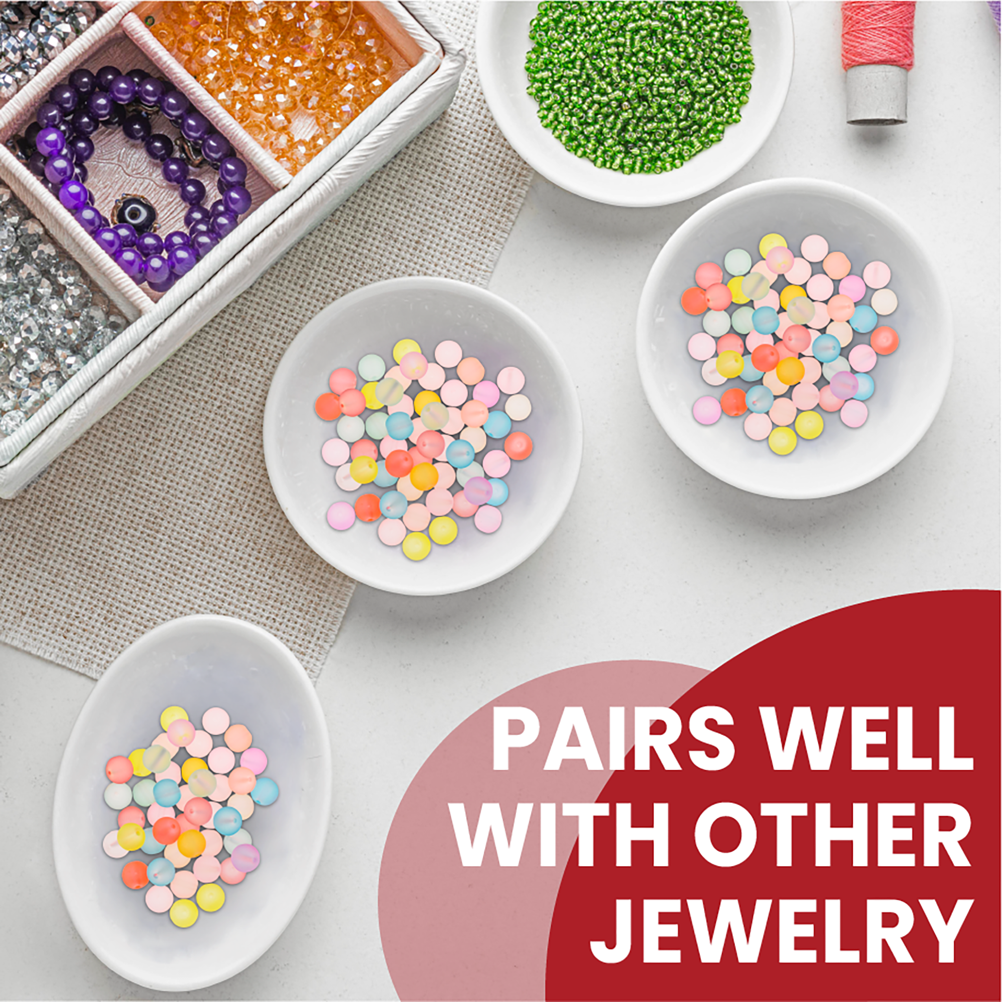 Mandala Crafts Transparent Frosted Glass Beads for Jewelry Making, Round Glass Beads Bulk Bag, Matte Glass Beads Set for Spacer Bracelet