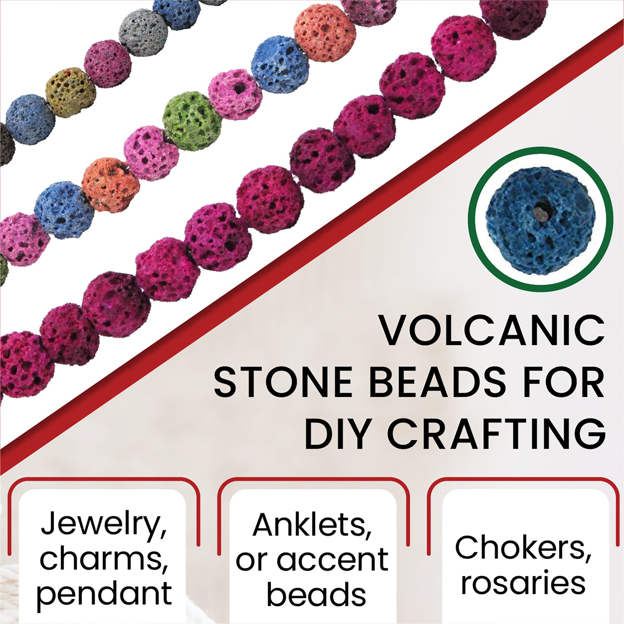 Lava Stone Beads for Essential Oil Bracelet, Lava Rock Necklace, Lava Bead Jewelry Making; by Mandala Crafts