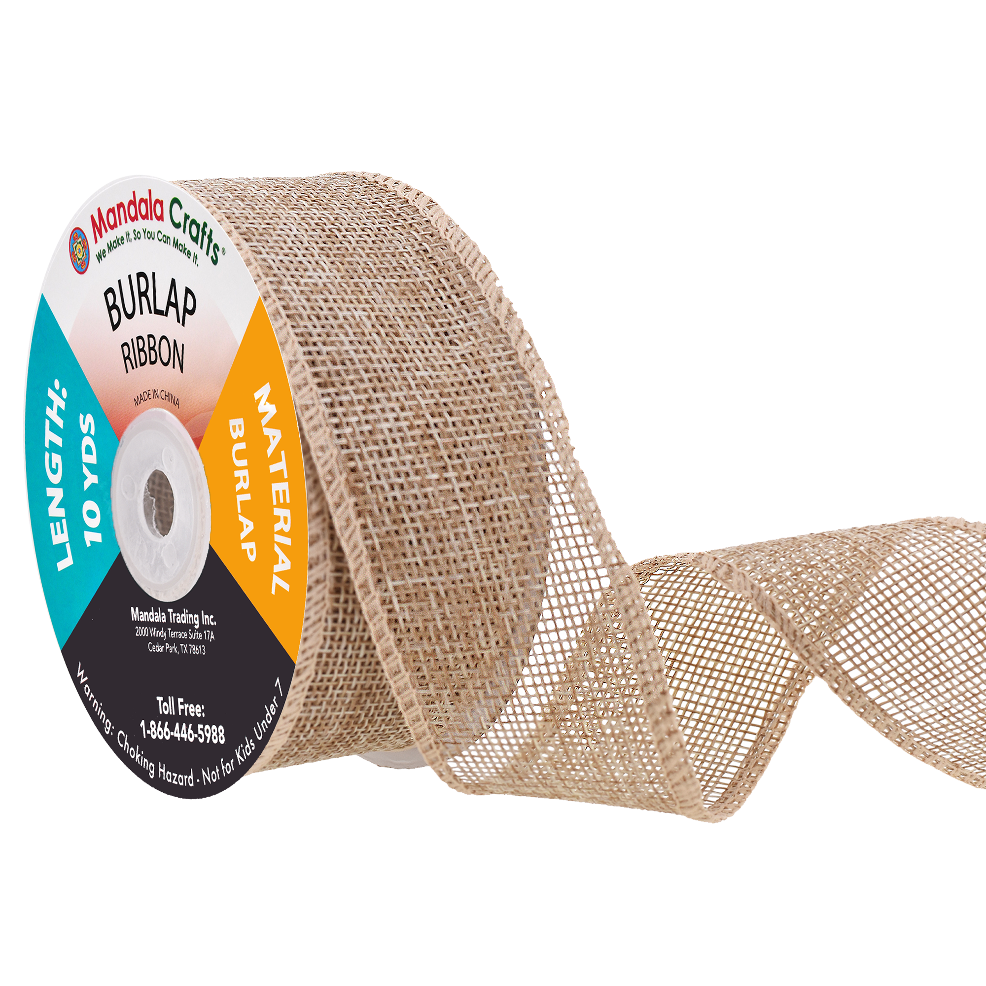 Burlap Ribbon Unwired Rustic Jute Ribbon for Crafts, Mason Jars, Weddings, Party Decoration; by Mandala Crafts