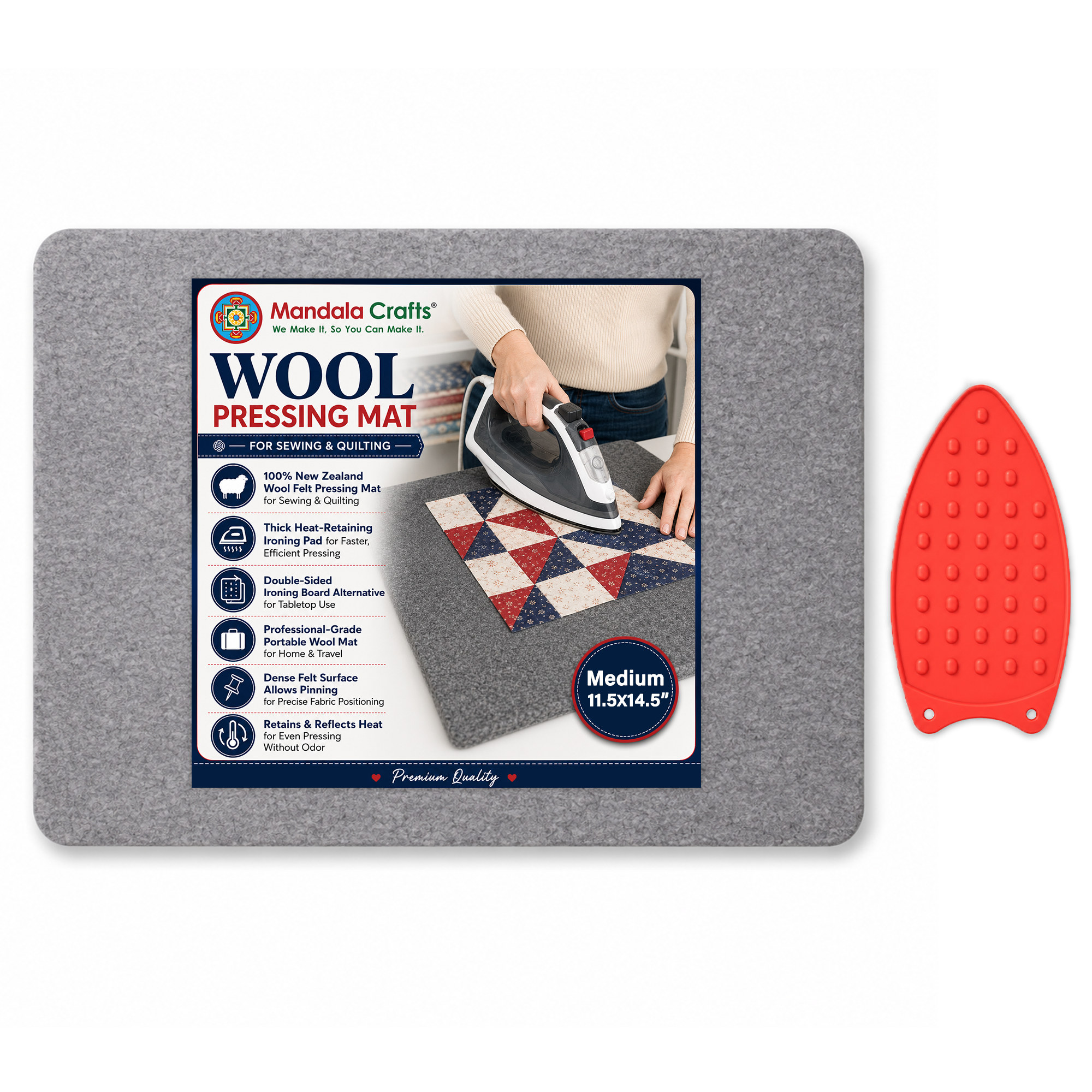 100% New Zealand Wool Pressing Mat for Quilting with Carrying Bag – 1/2 Inch Thick Heat Retention Ironing Pad for Sewing & Ironing Board Alternative