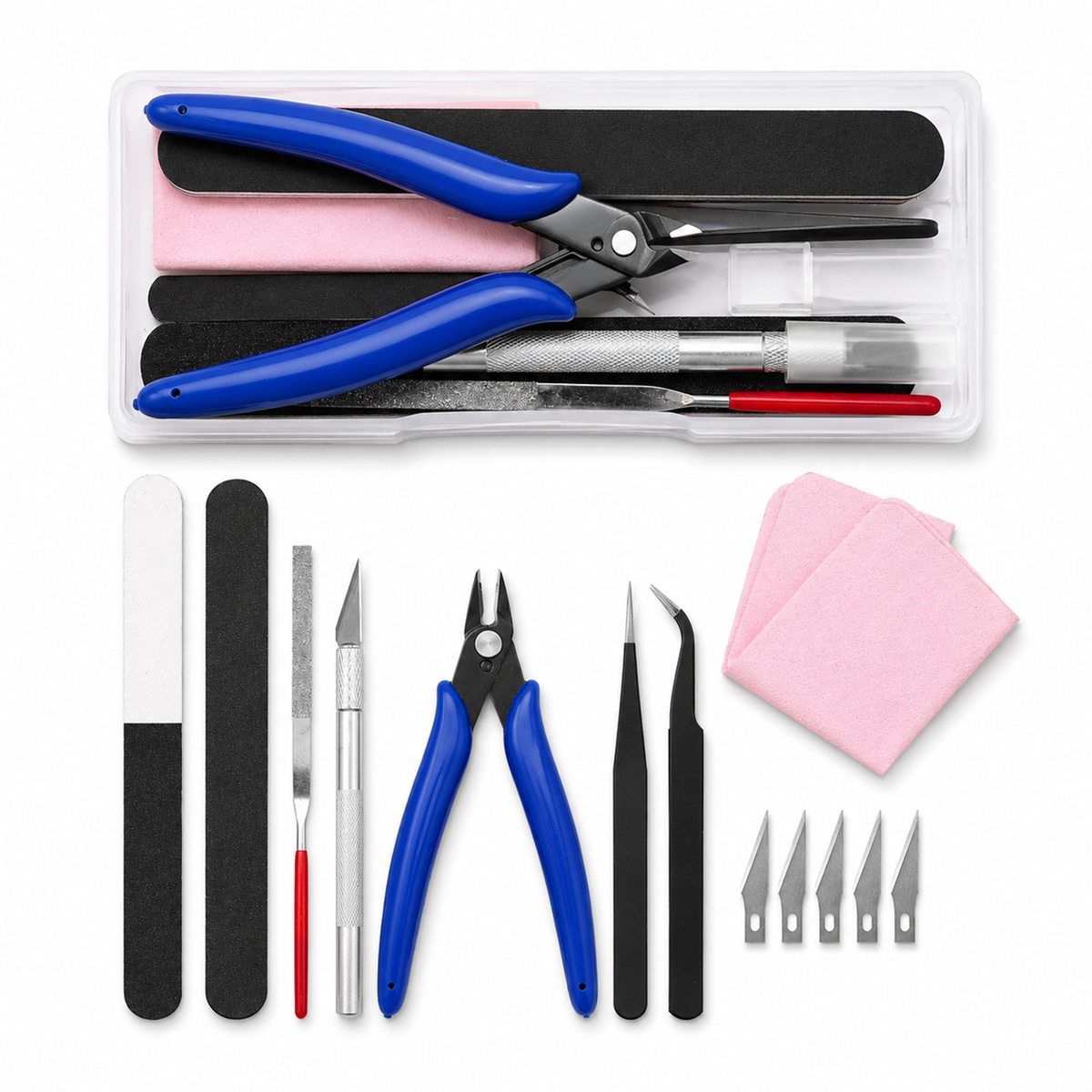 13 PC Model Building Hobby Tools Kit for 3D Plastic Miniatures - Basic Set with Clippers, Tweezers, Files & Knife for Assembly, Mecha, Scale Kits, Aircraft, Tanks, Ships, Cars, Metal & Resin