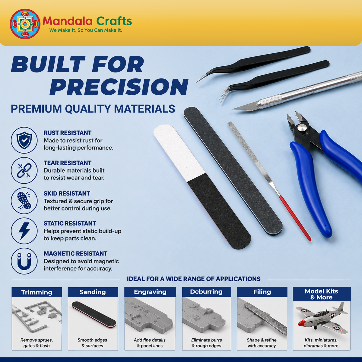 13 PC Model Building Hobby Tools Kit for 3D Plastic Miniatures - Basic Set with Clippers, Tweezers, Files & Knife for Assembly, Mecha, Scale Kits, Aircraft, Tanks, Ships, Cars, Metal & Resin