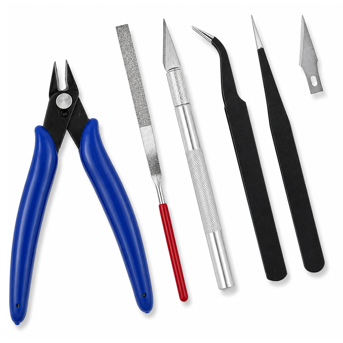 13 PC Model Building Hobby Tools Kit for 3D Plastic Miniatures - Basic Set with Clippers, Tweezers, Files & Knife for Assembly, Mecha, Scale Kits, Aircraft, Tanks, Ships, Cars, Metal & Resin