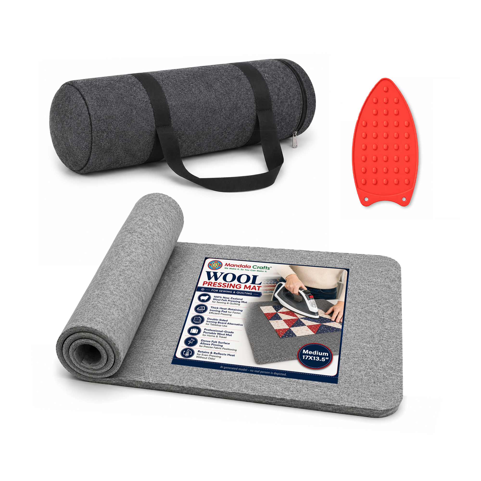 100% New Zealand Wool Pressing Mat for Quilting with Carrying Bag – 1/2 Inch Thick Heat Retention Ironing Pad for Sewing & Ironing Board Alternative