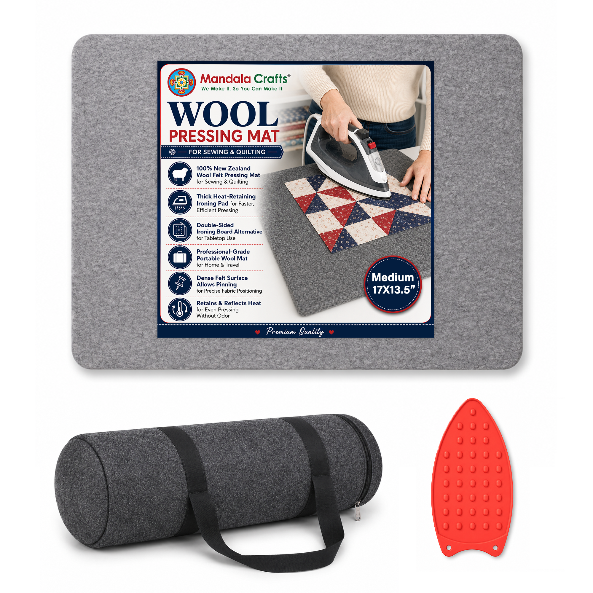 100% New Zealand Wool Pressing Mat for Quilting with Carrying Bag – 1/2 Inch Thick Heat Retention Ironing Pad for Sewing & Ironing Board Alternative