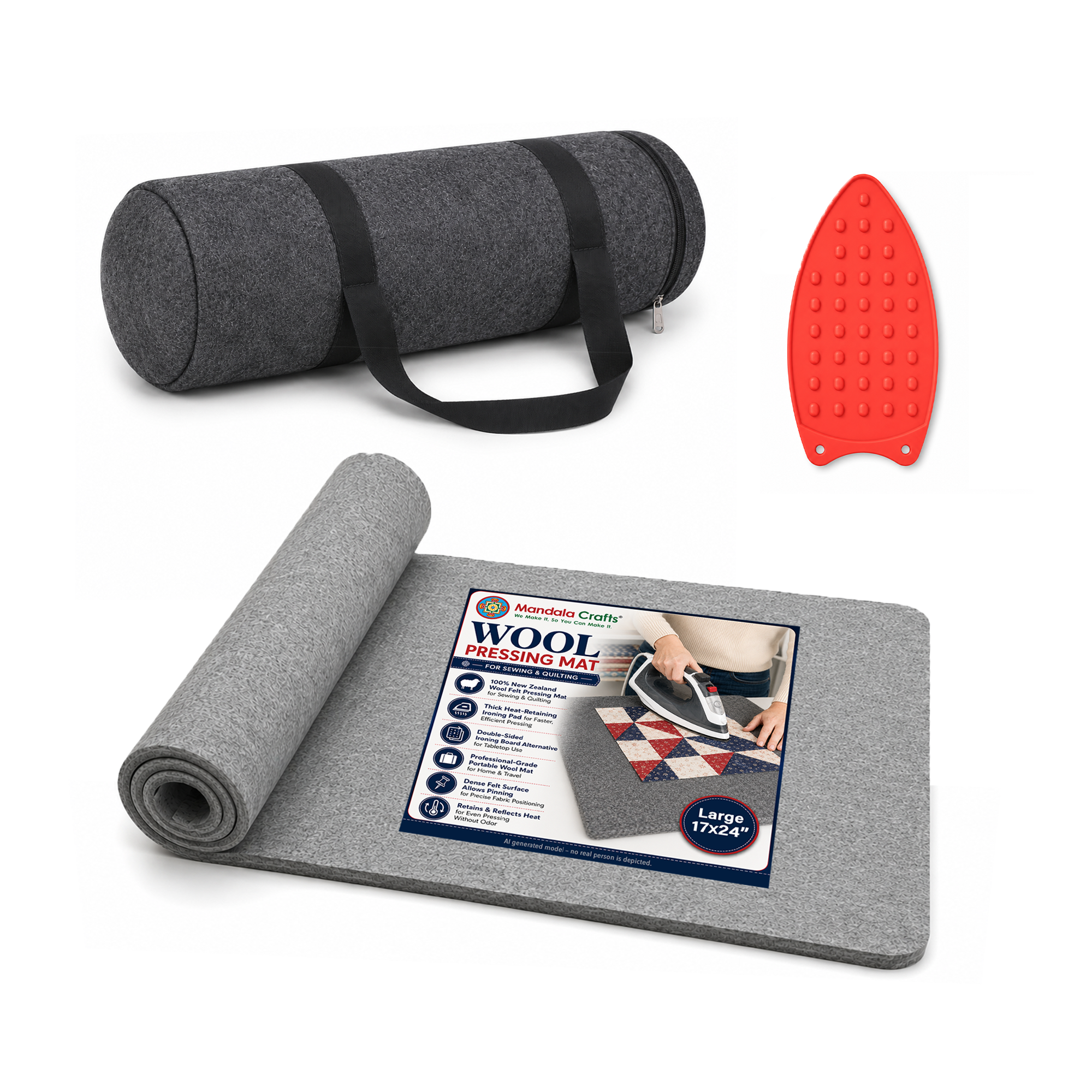 100% New Zealand Wool Pressing Mat for Quilting with Carrying Bag – 1/2 Inch Thick Heat Retention Ironing Pad for Sewing & Ironing Board Alternative