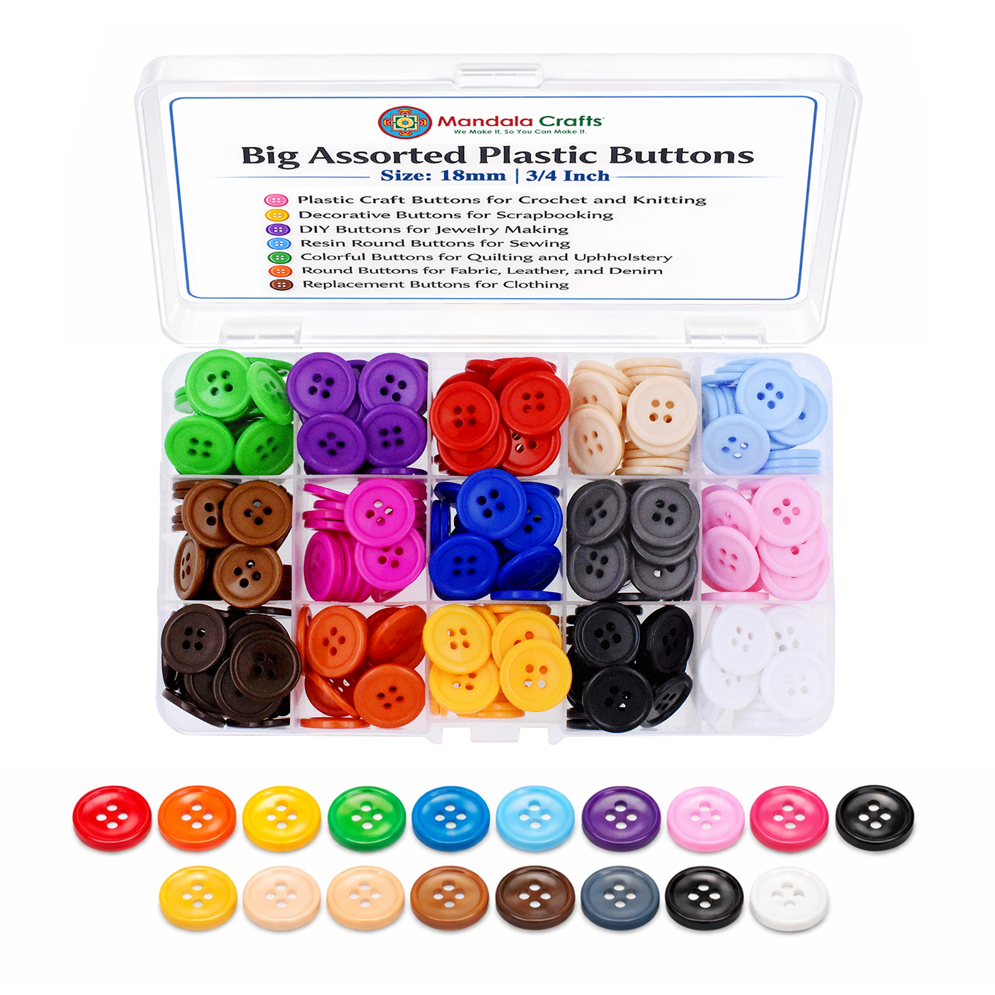 Mandala Crafts Assorted Plastic Sewing Buttons for Sewing Crafts Clothes Coats Bulk Wholesale Pack