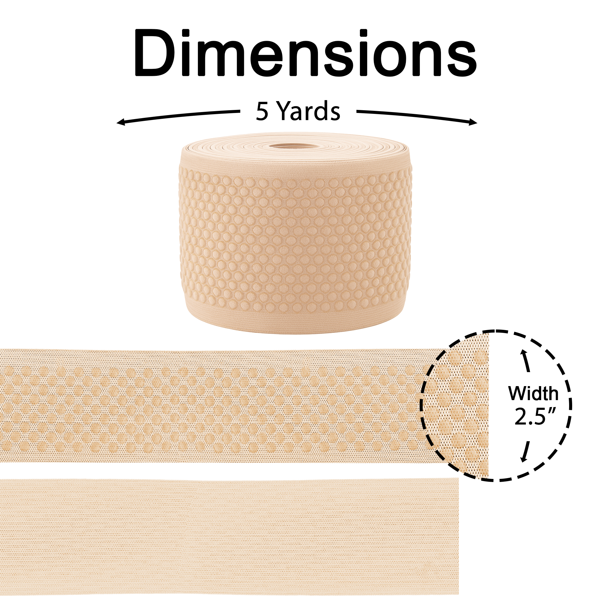 Mandala Crafts Elastic Silicone Gripper Tape for Clothing - Dotted Non Slip Elastic Band for Sewing - Silicone Elastic Straps Flat Stretchy Fabric Elastic Ribbon