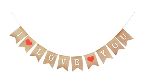 Mandala Craft Burlap I Love You Banner for Valentines Garland - I Love You Garland for Anniversary Birthday Wedding  Heart Love Decorations Valentines Day Garland for Fireplace Mantles