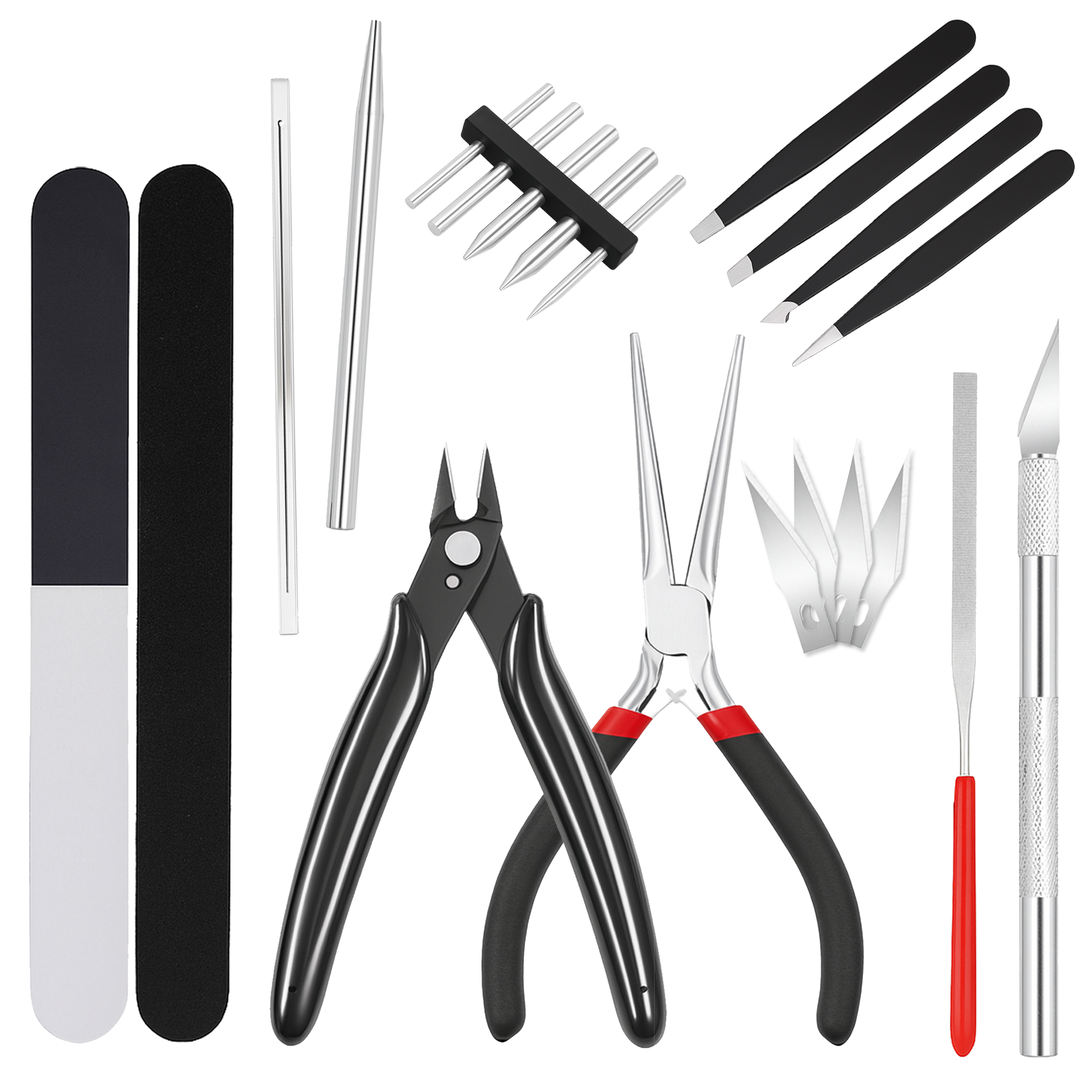 22 PC Model Building Hobby Tools Kit for Metal & Plastic - Pliers, Clipper, Knife, Bending, Winding, Twisting Rod for Miniatures, Mecha, Scale Kits, Aircraft, Tanks, Ships, Cars, Resin