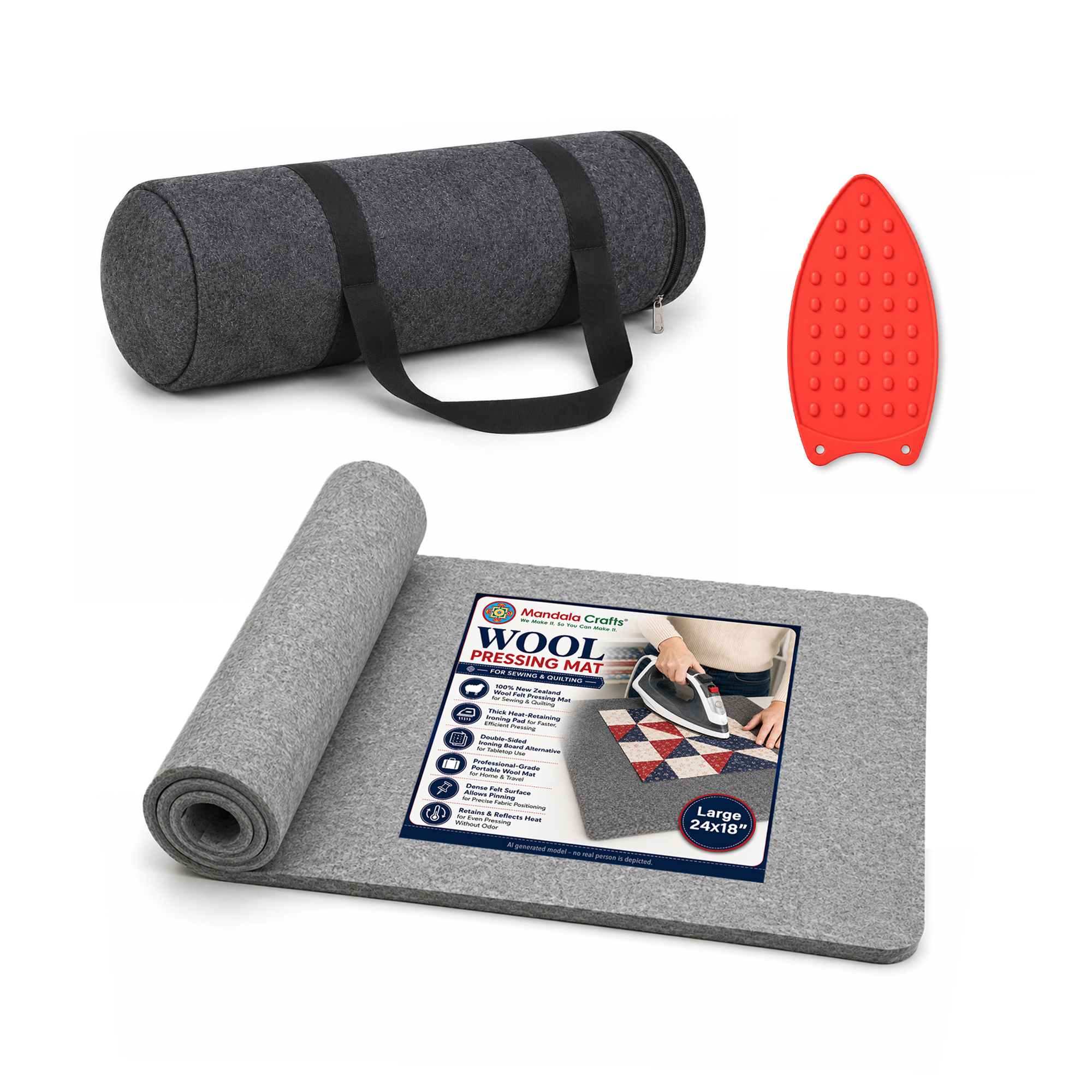 100% New Zealand Wool Pressing Mat for Quilting with Carrying Bag – 1/2 Inch Thick Heat Retention Ironing Pad for Sewing & Ironing Board Alternative