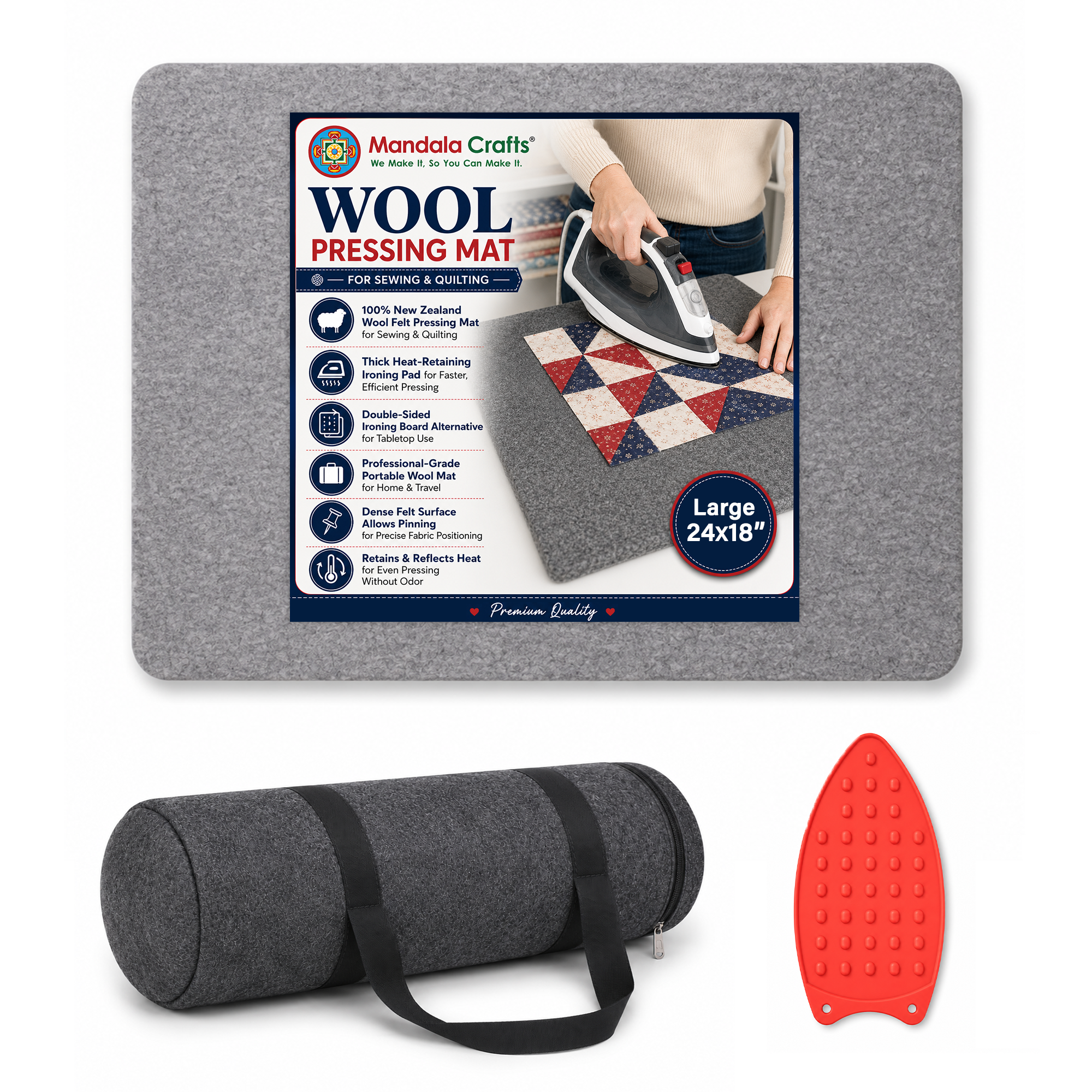 100% New Zealand Wool Pressing Mat for Quilting with Carrying Bag – 1/2 Inch Thick Heat Retention Ironing Pad for Sewing & Ironing Board Alternative
