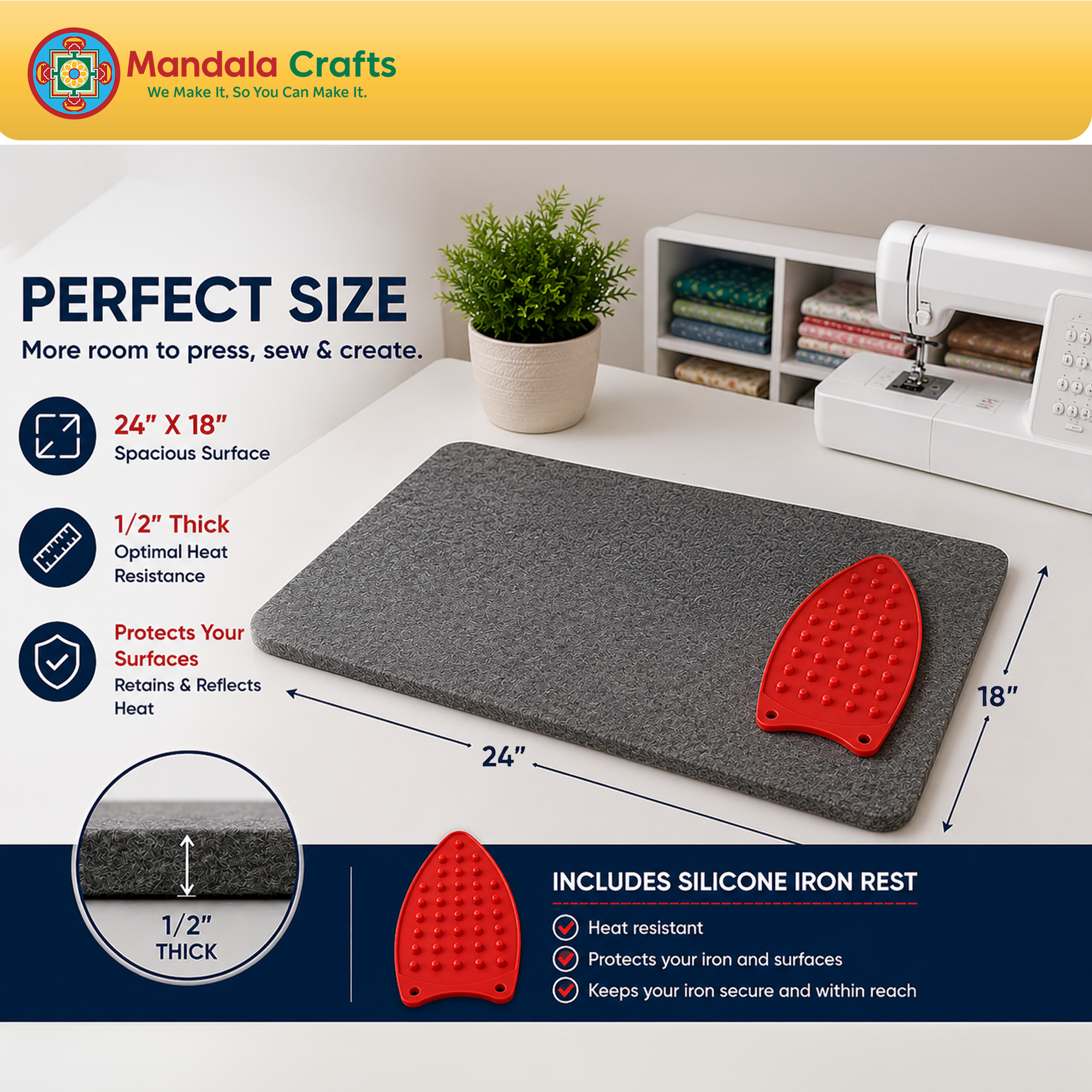 100% New Zealand Wool Pressing Mat for Quilting with Carrying Bag – 1/2 Inch Thick Heat Retention Ironing Pad for Sewing & Ironing Board Alternative