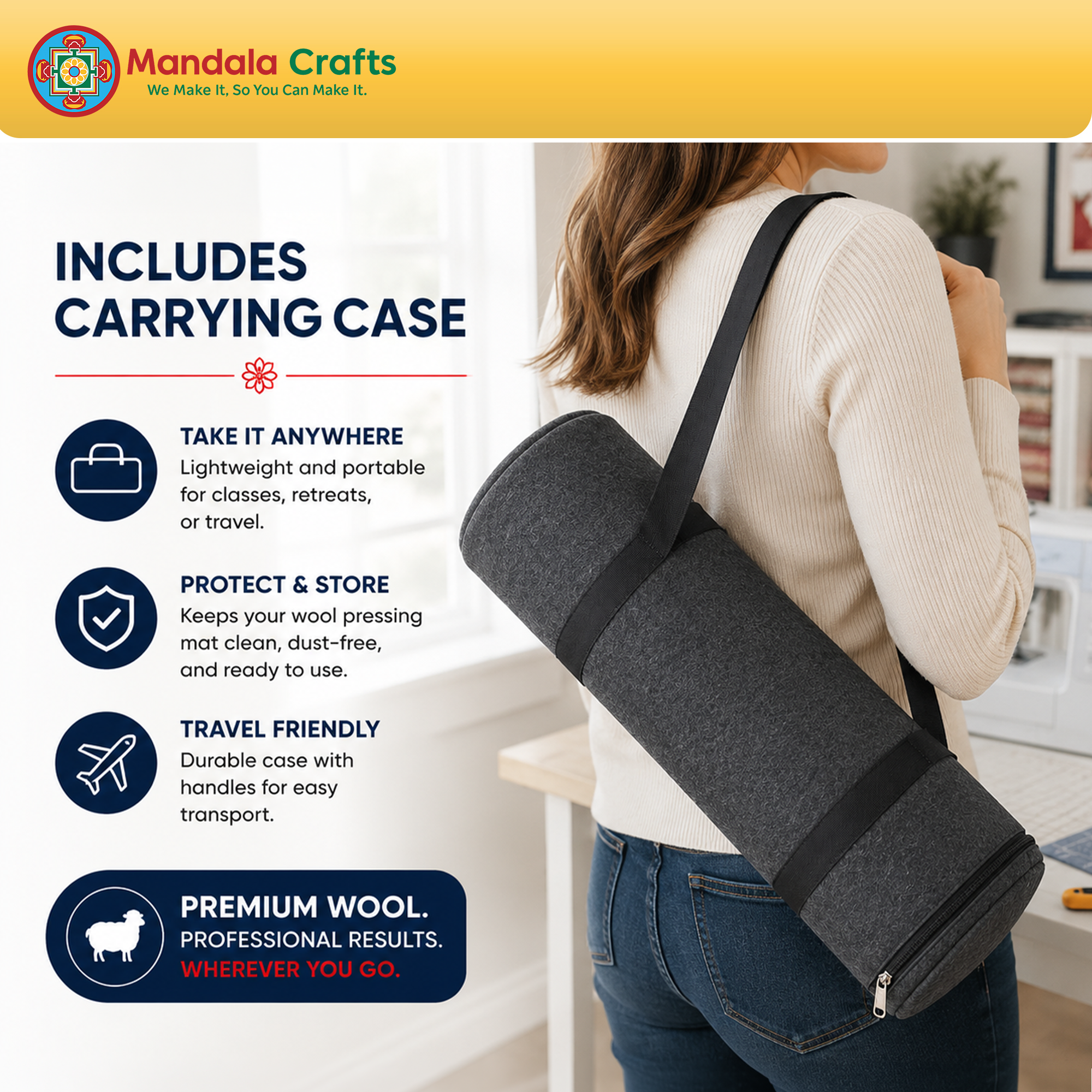 100% New Zealand Wool Pressing Mat for Quilting with Carrying Bag – 1/2 Inch Thick Heat Retention Ironing Pad for Sewing & Ironing Board Alternative
