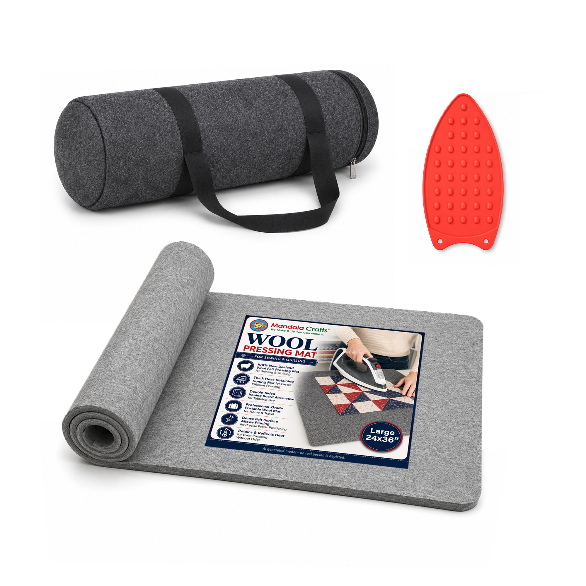100% New Zealand Wool Pressing Mat for Quilting with Carrying Bag – 1/2 Inch Thick Heat Retention Ironing Pad for Sewing & Ironing Board Alternative