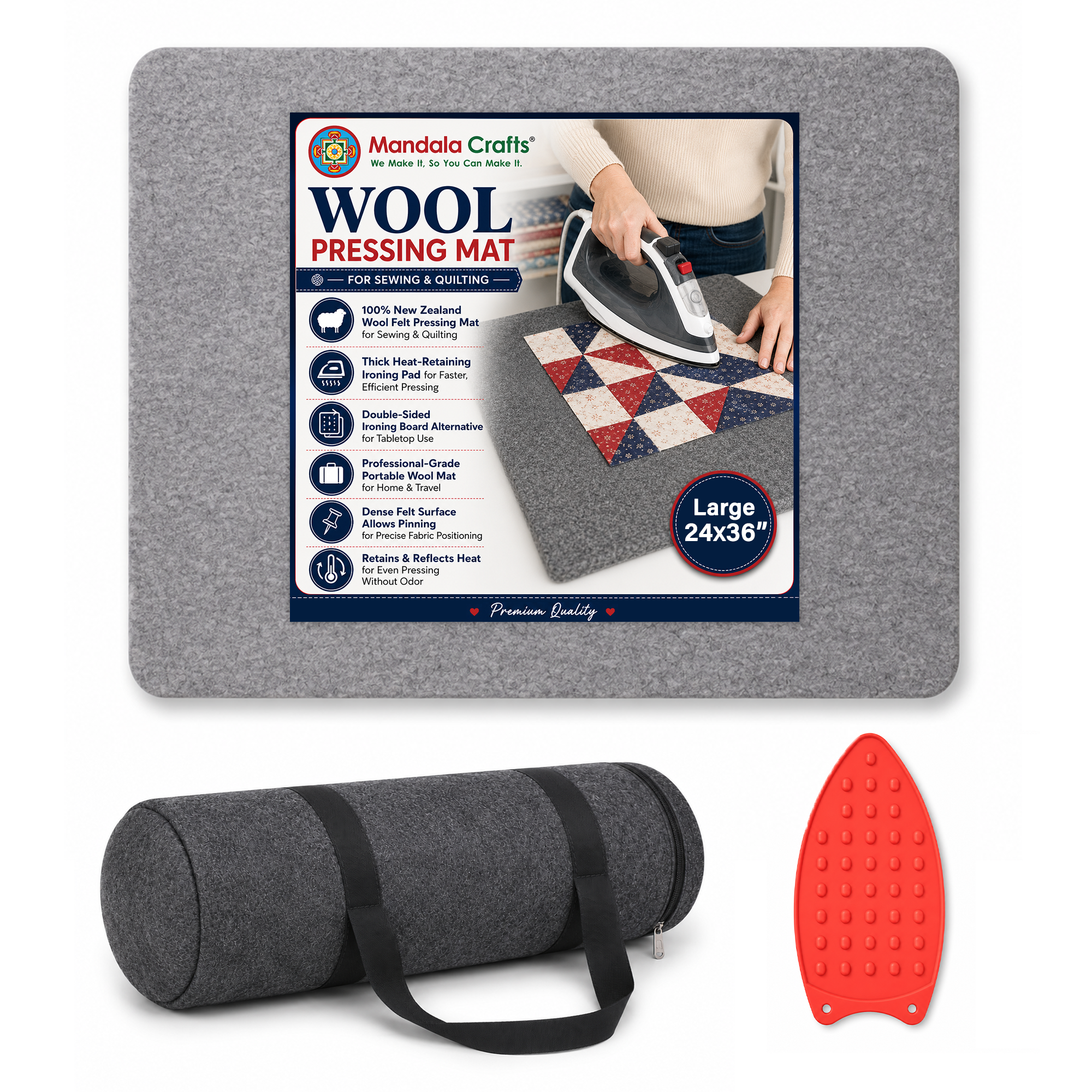 100% New Zealand Wool Pressing Mat for Quilting with Carrying Bag – 1/2 Inch Thick Heat Retention Ironing Pad for Sewing & Ironing Board Alternative