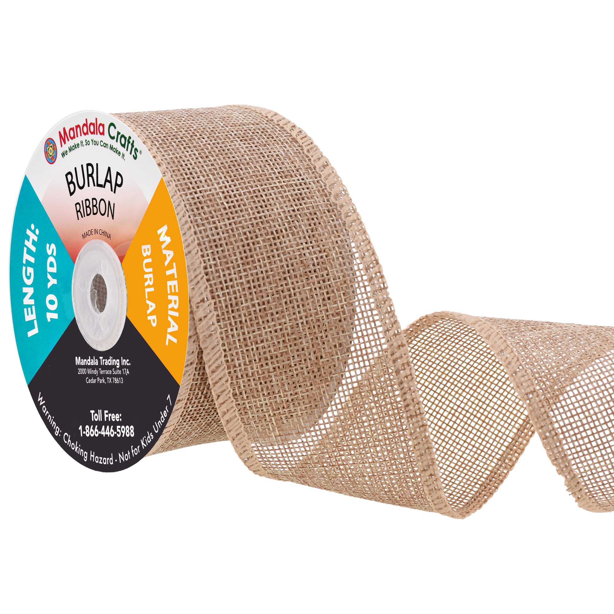 Burlap Ribbon Unwired Rustic Jute Ribbon for Crafts, Mason Jars, Weddings, Party Decoration; by Mandala Crafts
