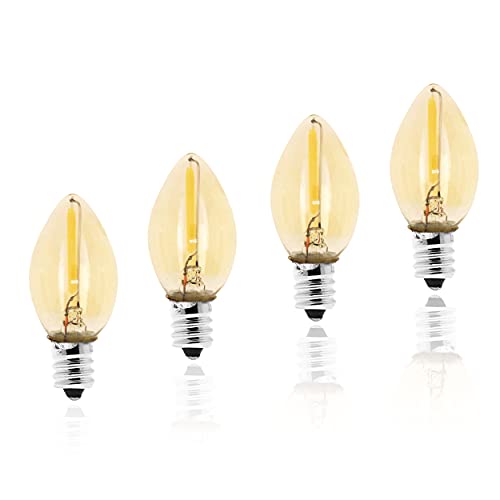 Night Light Bulb with Candelabra E12 Base, C7 4W 5W 6W 7W Incandescent Small Clear Chandelier Candle Light LED Replacement by Mandala Crafts, Pack of 4 (Amber Glow)