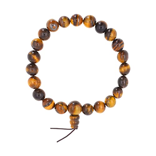 Mudra Crafts Mens Tiger Eye Bracelet Tibetan Prayer Beads Wrist Mala - Unisex Natural Tigers Eye Crystal Stone Bead Bracelet for Women Yoga Meditation