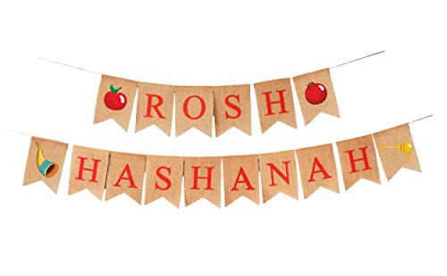 Mandala Crafts Burlap Rosh Hashanah Banner for Rosh Hashanah Decorations - Yom Teruah Shana Tova Garland High Holy Days Jewish New Year Decor