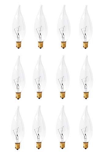 Mandala Crafts E12 40W Candelabra Light Bulbs for Chandelier; Flame Tip, 120-Volt, Pack of 12