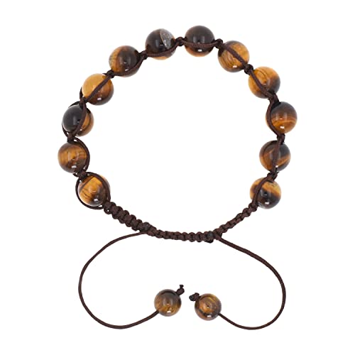 Mudra Crafts Mens Tiger Eye Bracelet - Pull String Unisex Natural Tigers Eye Crystal Stone Bead Bracelet for Women