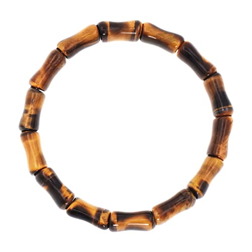 Mudra Crafts Mens Tiger Eye Bracelet - Bamboo Beads Unisex Natural Tigers Eye Crystal Stone Bead Bracelet for Women