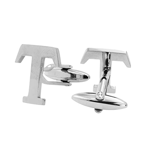 Mudra Crafts Letter T Initial Cufflinks for Men Set - Mens Stainless Cuff Links with Initials - Monogram Stainless Steel Alphabet Cufflinks