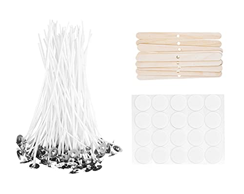 Mandala Crafts 100 Candle Wicks for Candle Making  Candle Wick Candle Making Kit 60 Candle Wick Stickers - Pretabbed Candle Wicks for Candlemaking Soy Wax 10 Wick Holders