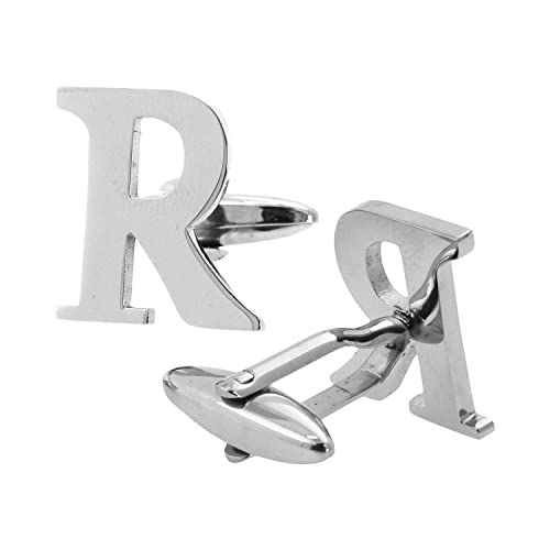 Mudra Crafts Letter R Initial Cufflinks for Men Set - Mens Stainless Cuff Links with Initials - Monogram Stainless Steel Alphabet Cufflinks