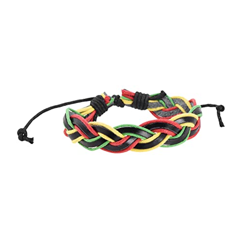 Mudra Crafts Leather Womens Mens Rasta Bracelet Set - Boho Mens Hippy Bracelet - Jamaican Reggae Bracelet Black Green Yellow Red Bohemian Hippie Wristband