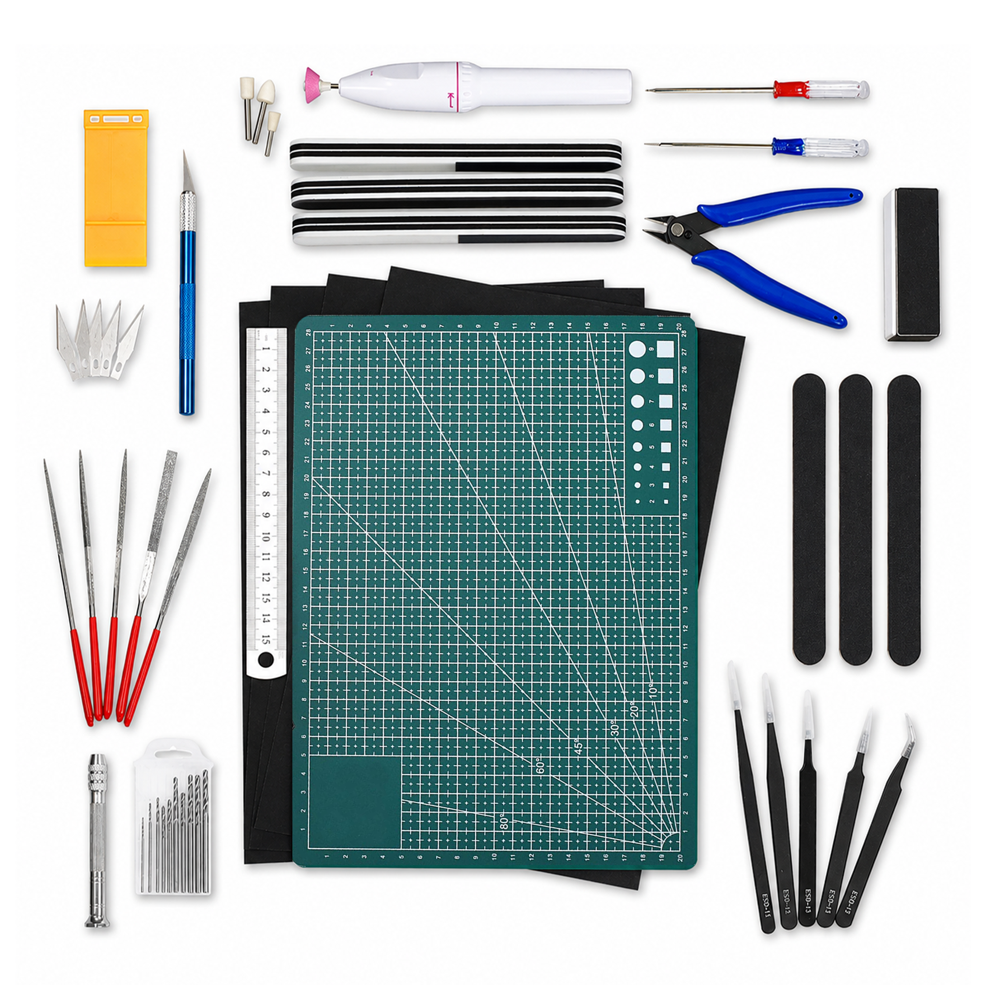 33 PC Model Building Hobby Tools Kit for 3D Plastic Miniatures - Professional Clippers, Tweezers, Drills, Grinder & Knife for Mecha, Scale Kits, Aircraft, Tanks, Ships, Cars, Metal & Resin
