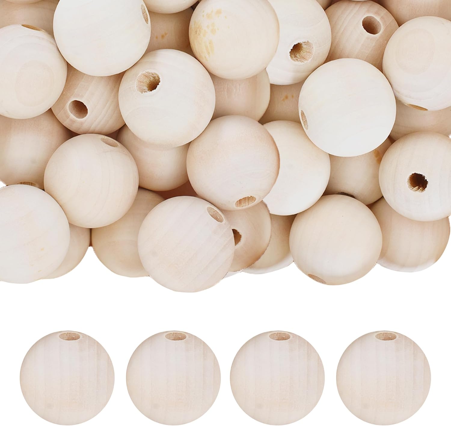 Mandala Crafts Round Wooden Beads for Crafts - Natural Wood Beads for Crafts with Holes - Unfinished Wood Beads for Jewelry Making Macrame