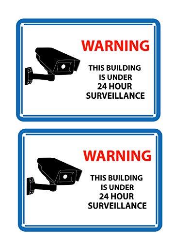 Mandala Crafts 24 Hour Video Surveillance Sign, Security Camera Sign, Rectangular Aluminum Warning Sign for Outdoors, Homes, Businesses, CCTV Recording 2-Pack Blue