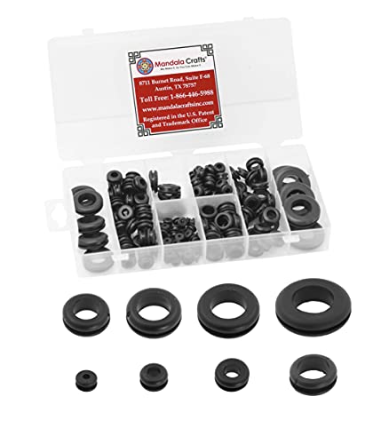 Mandala Crafts Rubber Grommet Kit Eyelet Ring Rubber Gasket Assortment - 180 Rubber Plugs for Holes - Rubber Grommets for Wiring Automotive Plumbing Electrical Firewall Cable Wire