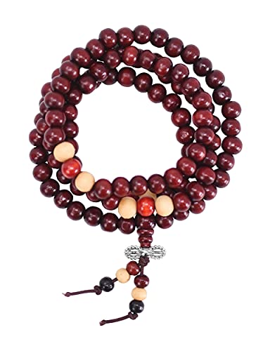 Mandala Crafts Natural Wood Mala Beads Necklace  Red Wood Dorje Japa Mala Beads 108 Necklace  108 Mala Beads Bracelet Mala Prayer Beads Necklace for Men Women Mala Meditation Beads