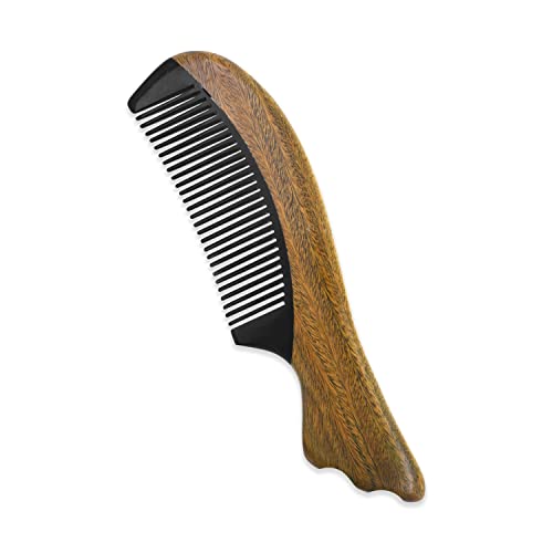 Mandala Crafts Wooden Comb - Green Sandalwood Horn Anti-Static Wood Comb - Wooden Wide Tooth Hair Comb for Men Women Straight Curly Hair Detangling Beard