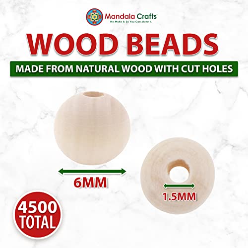 Mandala Crafts Round Wooden Beads for Crafts - Natural Wood Beads for Crafts with Holes - Unfinished Wood Beads for Jewelry Making Macrame