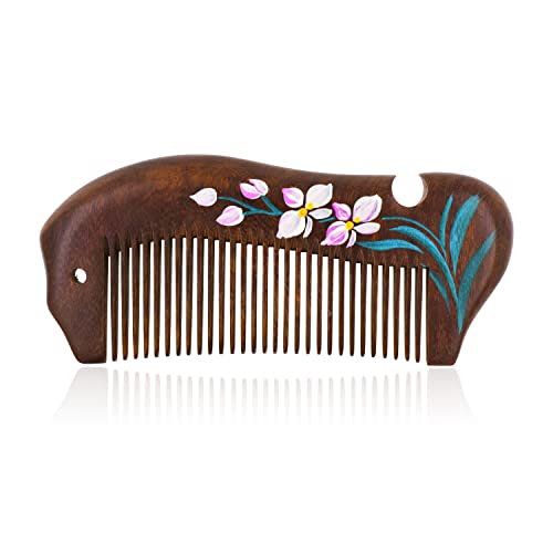 Mandala Crafts Wooden Comb - Lilac Flower Rosewood Anti-Static Wood Comb - Wooden Wide Tooth Hair Comb for Men Women Straight Curly Hair Detangling Beard